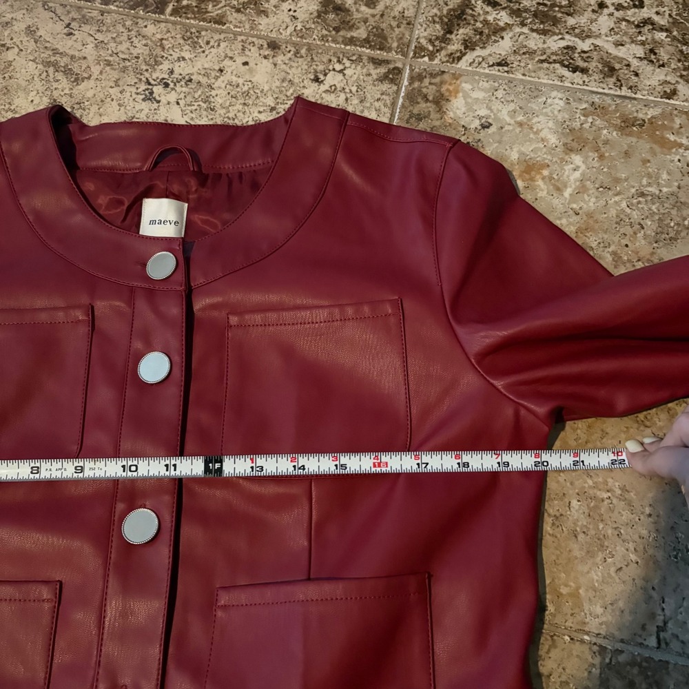 MAEVE Cora Patch Pocket Jacket Faux Leather Size Large Burgundy Red - Picture 8 of 9